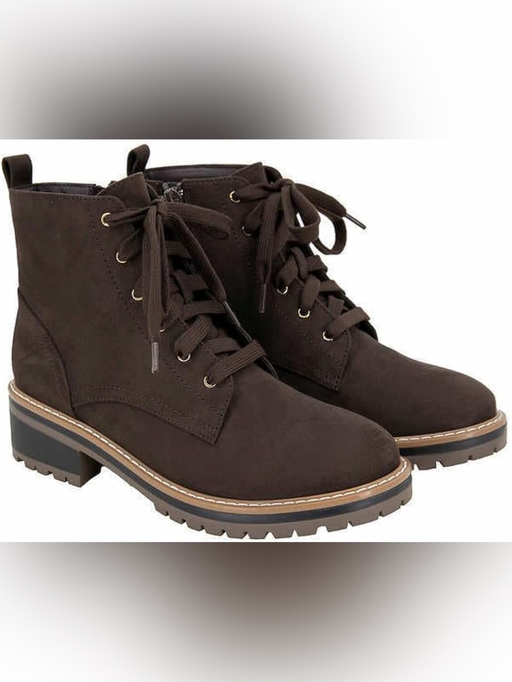 Women’s 8 Kensie Brown Lace-Up Suede Ankle Boots Side Zipper Clean Granola